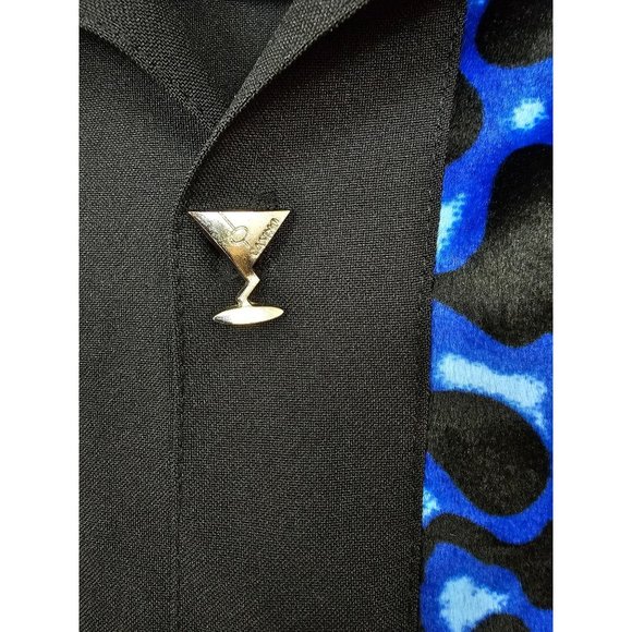 Classic Casino Wear Velour Blue Flame Martini Glass Button Rockabilly Shirt *NEW - Picture 4 of 10